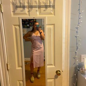 Red and white striped midi dress